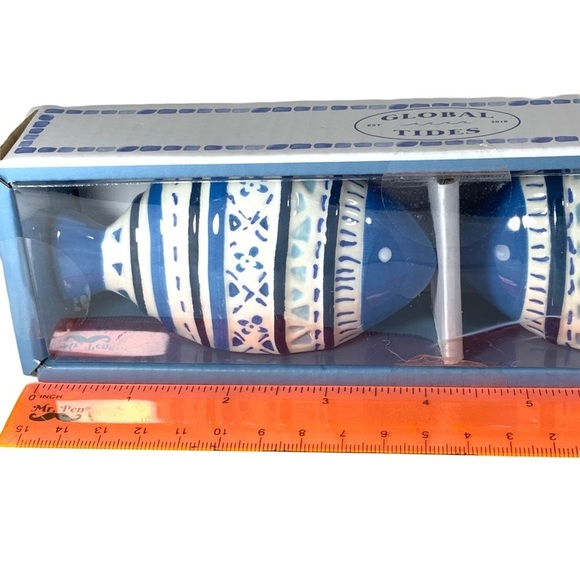 Global Tides Tropical Fish Salt Pepper Shaker Set Ceramic Coastal Blue White - Picture 4 of 16